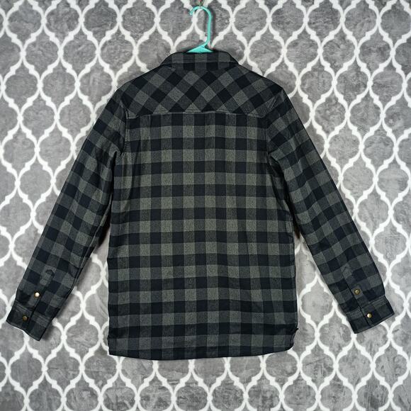 Quiksilver Jacket Mens Medium Black Gray Reversible Quilted Snap Shacket Plaid - Picture 2 of 10